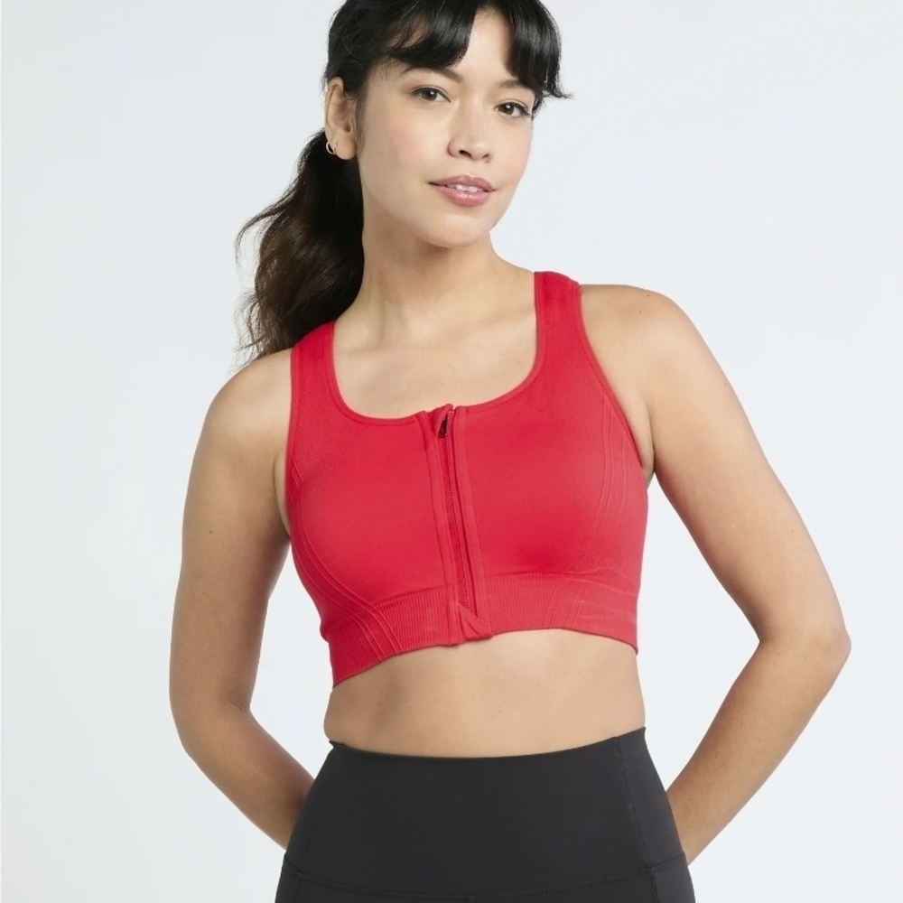 NWT Avia Sports Bra Sz S Womens Zip Front Cherry Red Moisture Wicking Activewear